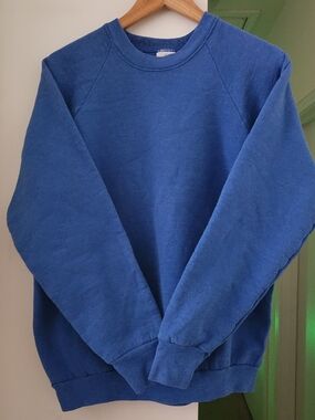 Vintage Blank Blue Fruit of the Loom Sweatshirt Mens Lg Crewneck Single Stitch